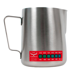 Termometras Attento -Espresso Gear nerūdijančio plieno pieno ąsotis su integruotu temperatūros indikatoriumi espresso.