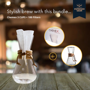 Chemex 3 puodeliai + 100 filtrų ESPRESSO GEAR