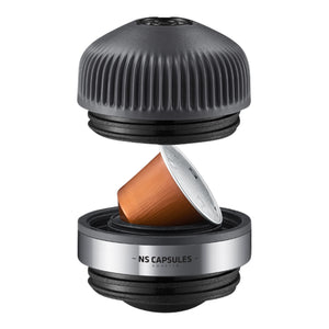 Adapteris juodos spalvos ir plieno Nespresso OriginalLine kapsulėms, espresso priedai iš Wacaco ir EspressoGear.